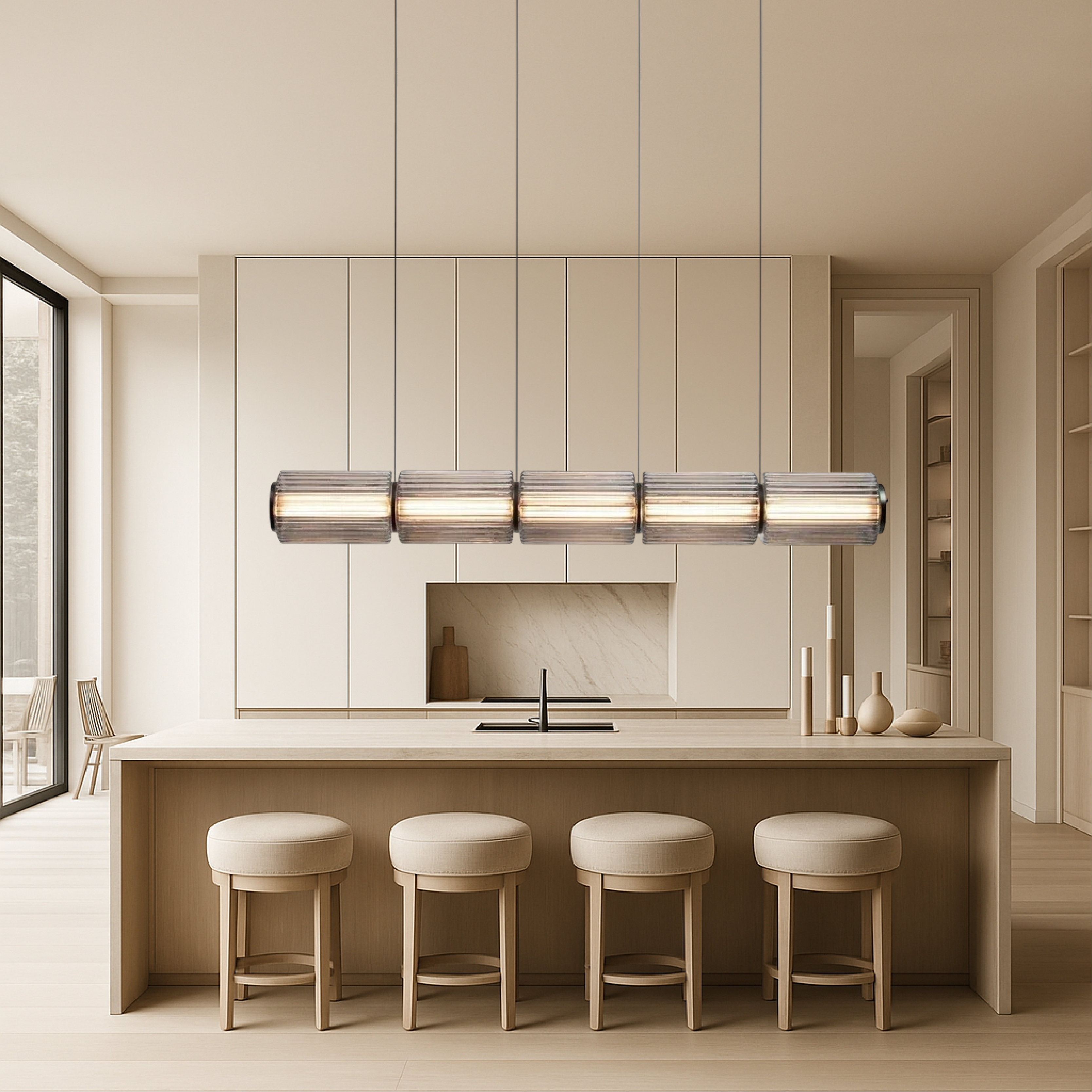 Pendant Light Glass Cylinder LED 94.5 cm Black Dining Room Bar Kitchen Island Ceiling Lamp | Thomler