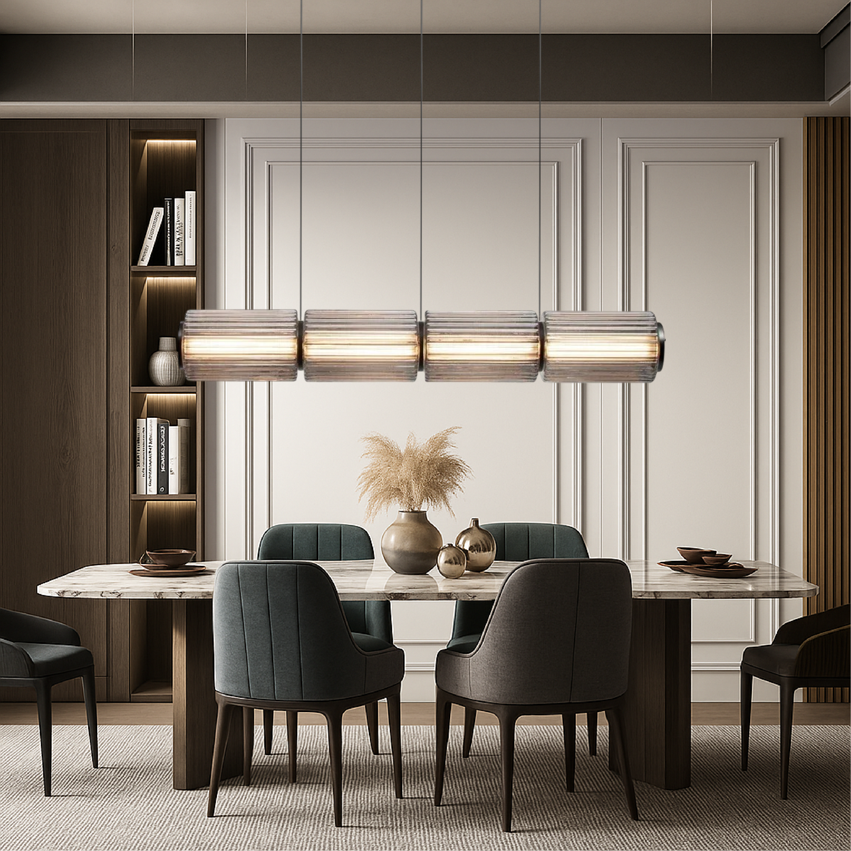 Pendant Light Glass Cylinder LED 94.5 cm Black Dining Room Bar Kitchen Island Ceiling Lamp | Thomler