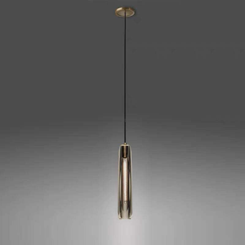Pendant Light Glass Cylinder 15 in Adjustable Hanging Bedroom Dining Room Ceiling Fixture Modern Minimalist Lighting | Thomler