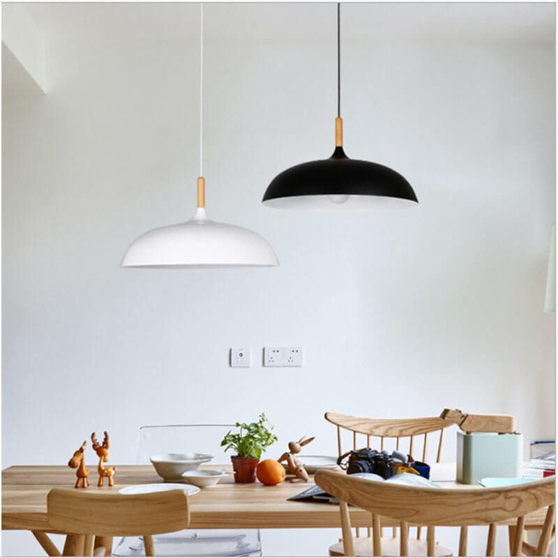 Modern Metal Pendant Light with Wood Detail – Adjustable Drop Ceiling Fixture for Dining, Kitchen & Living Room | Thomler