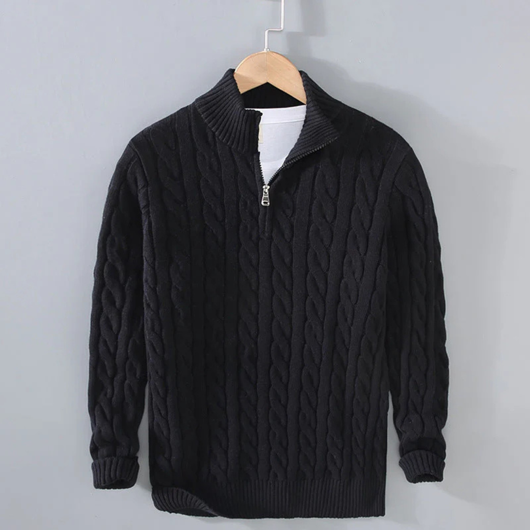 Cable-Knit Quarter-Zip Sweater for Men – 100% Cotton Stand-Collar Pullover for Fall & Winter | Thomler