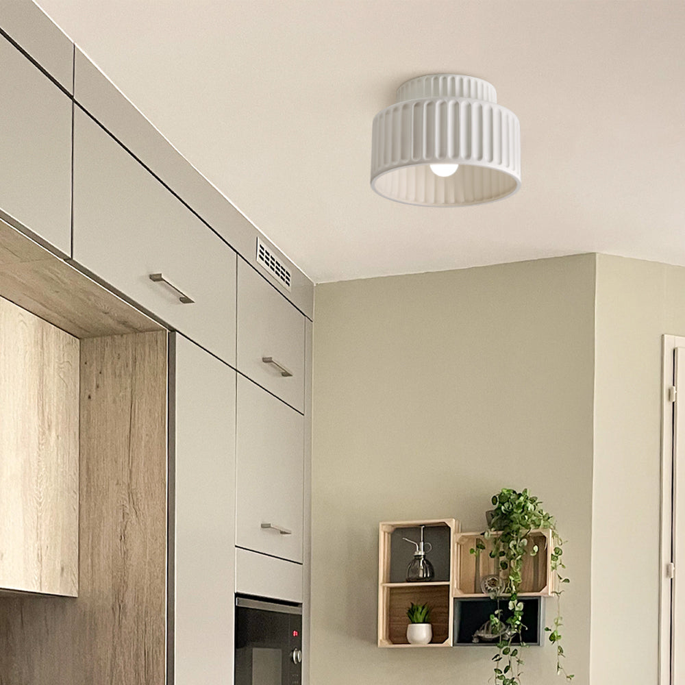 Ceiling Lamp Resin Ribbed E27 White Compact Living Room Kitchen Hallway Flush Mount Modern Scandinavian Lighting | Thomler