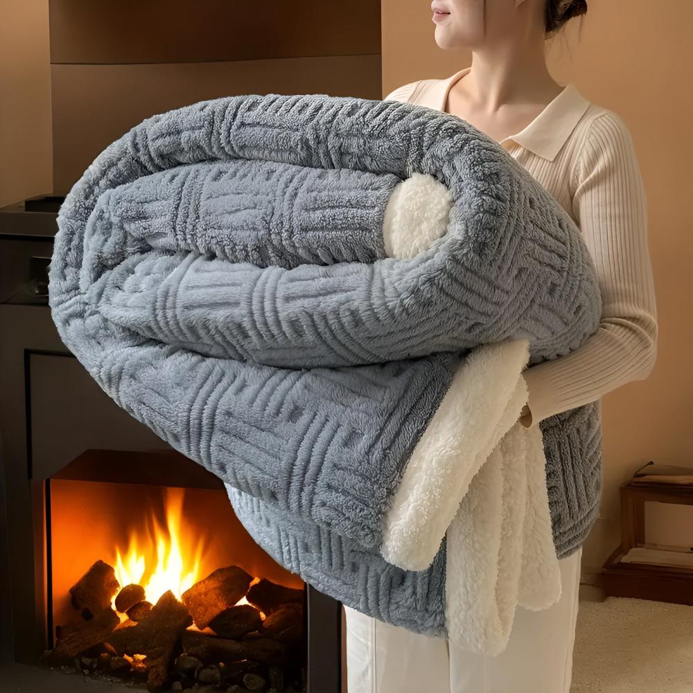 Double-Sided Fleece Throw Blanket with Textured Weave Pattern – Heavyweight Winter Warmth for Bed, Couch & Outdoor Use | Thomler