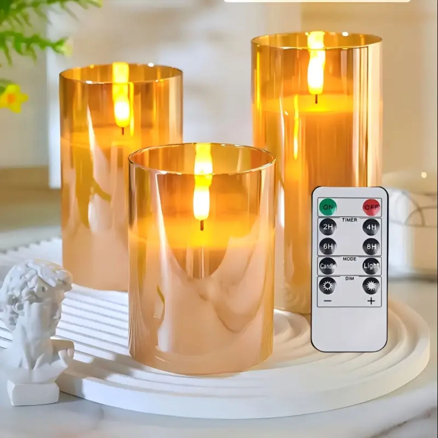 LED Candle Glass Smoke Finish Remote Control Indoor Mood Lighting Flameless Table Decoration Set | Thomler