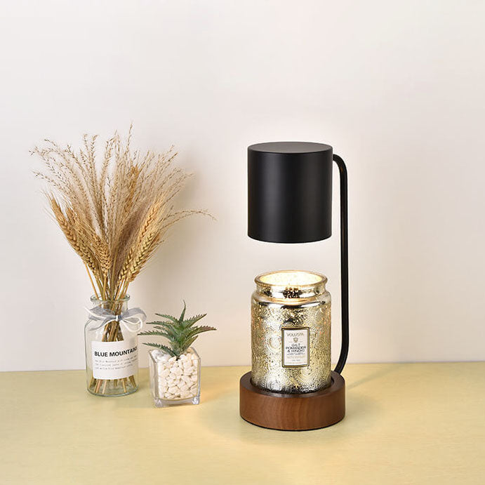 Flameless Scented Wax Warmer Lamp with Wood Base & Dimmable Ambient Light for Bedroom Living Room | Thomler