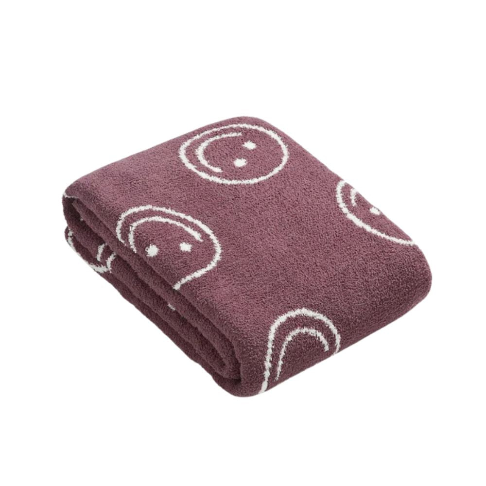 Cheerful Emoji Throw Blanket – Soft Knit Accent for Couch or Bed – Yellow Happy Face Design | Thomler