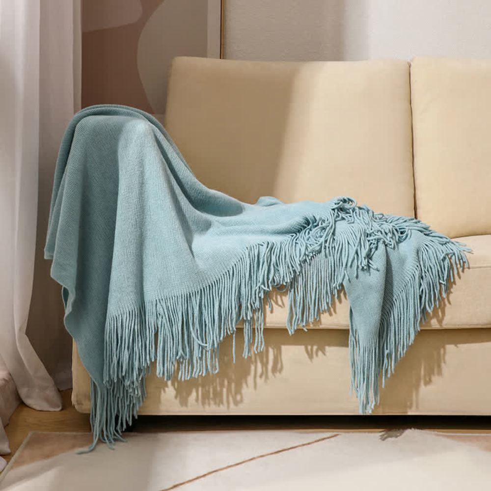 Heavyweight Textured Throw with Fringe Detail – Premium Acrylic Weave for Sofas, Beds & Outdoor Use | Thomler
