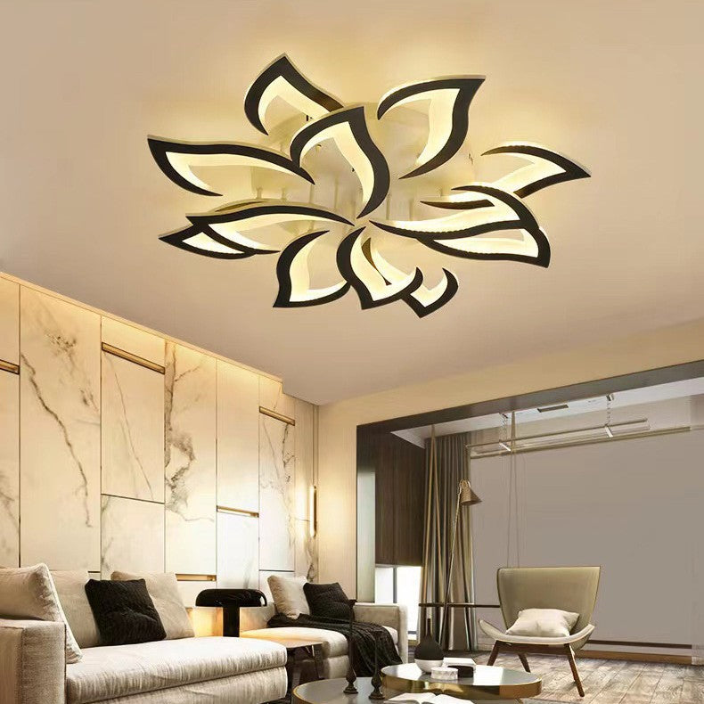 Ceiling Lamp Metal Acrylic 55.0 cm Black LED Living Room Bedroom Flower Design Flush Mount Lighting | Thomler