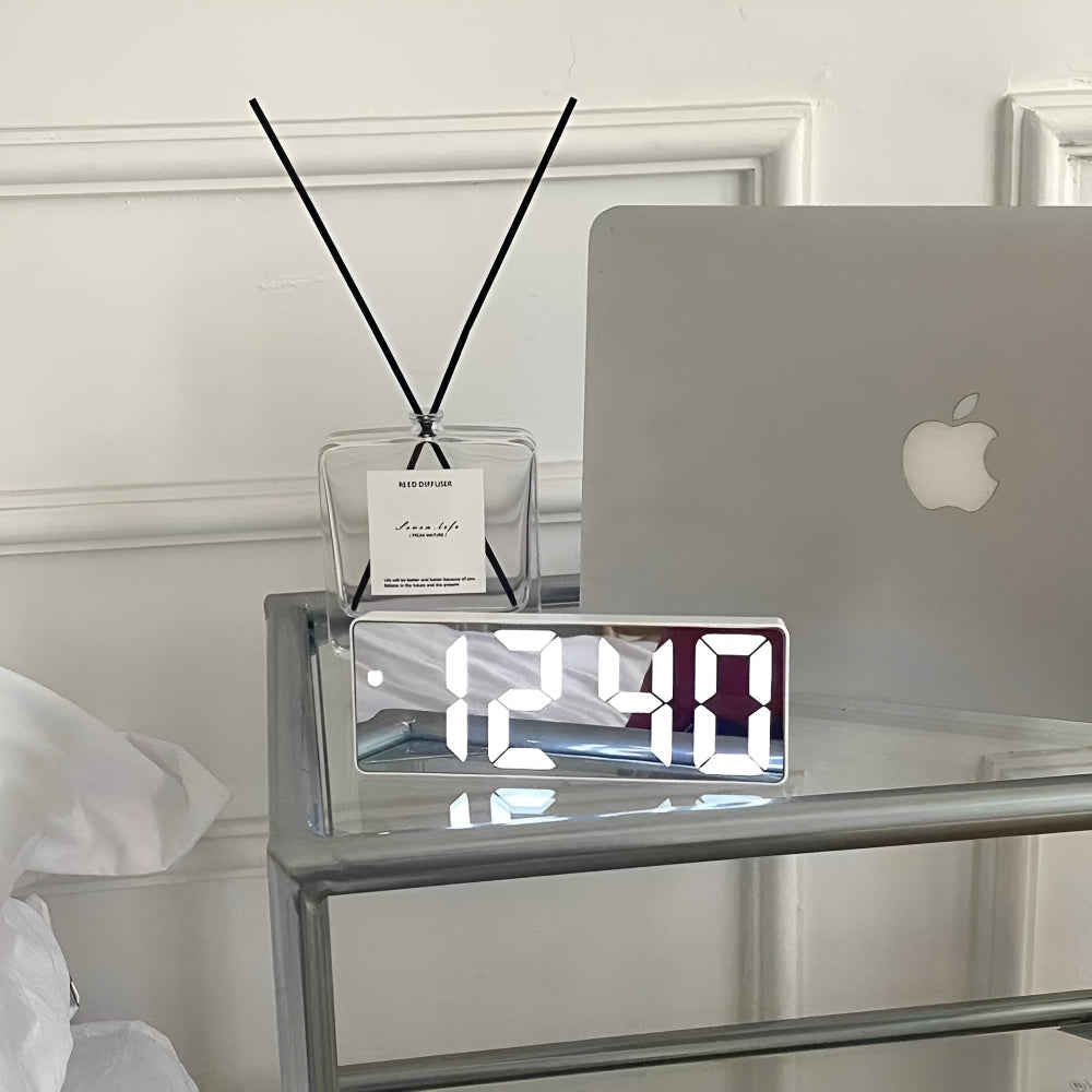 LED Alarm Clock with Mirror Display Temperature Date 12/24 Hour Format Snooze Battery USB Powered Nightstand Bedroom Office Desktop | Thomler