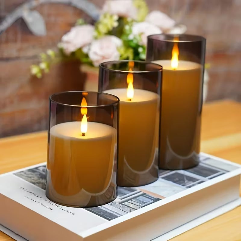 LED Candle Glass Smoke Finish Remote Control Indoor Mood Lighting Flameless Table Decoration Set | Thomler