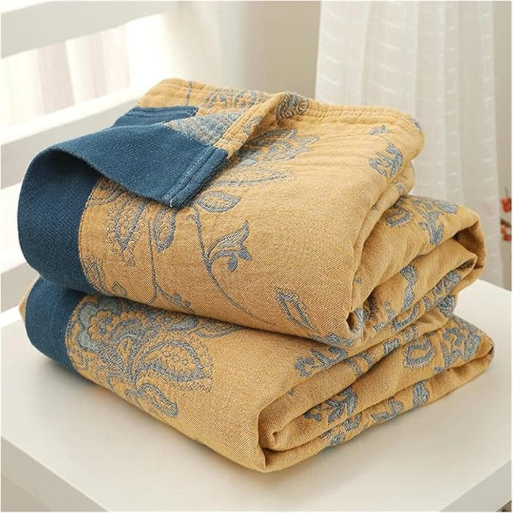 Lightweight Cotton Gauze Throw Blanket with Floral Design for Year-Round Comfort, Breathable Bedding for Bedroom, Sofa, or Guest Room | Thomler
