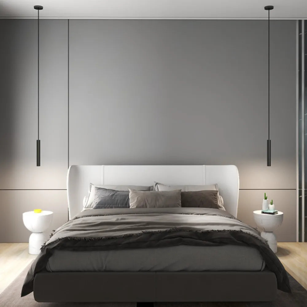 Sleek Metal Bar LED Ceiling Pendant for Living Room & Bedroom – Adjustable Hanging Rod Fixture in Black | Thomler