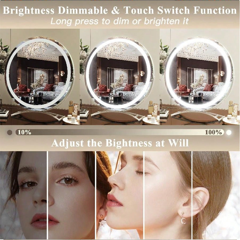 Makeup Mirror Metal Frame 40.0 cm LED Lighted Vanity Tabletop Rotating Dimmable Rechargeable Beauty Grooming Mirror | Thomler