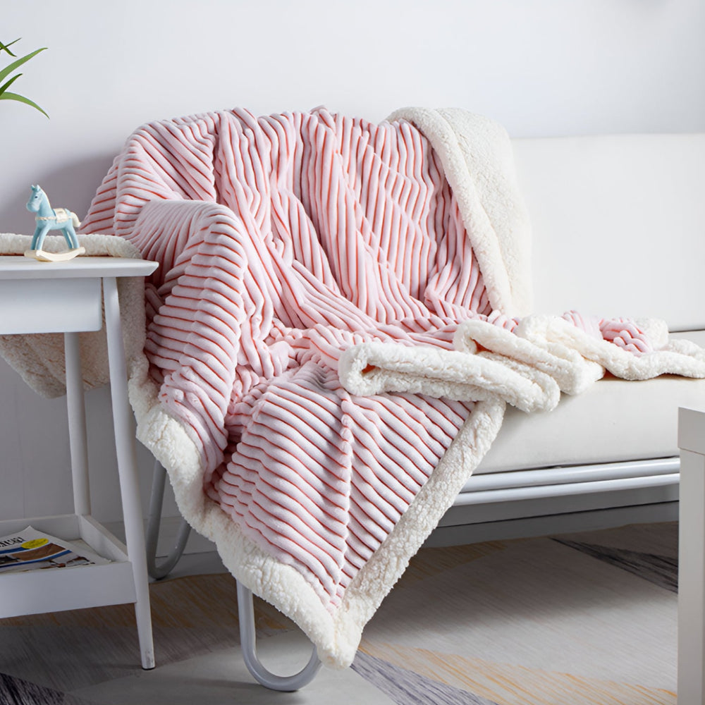 Reversible Sherpa Throw Blanket with Textured Stripe Pattern – Plush Microfiber for All Seasons | Thomler