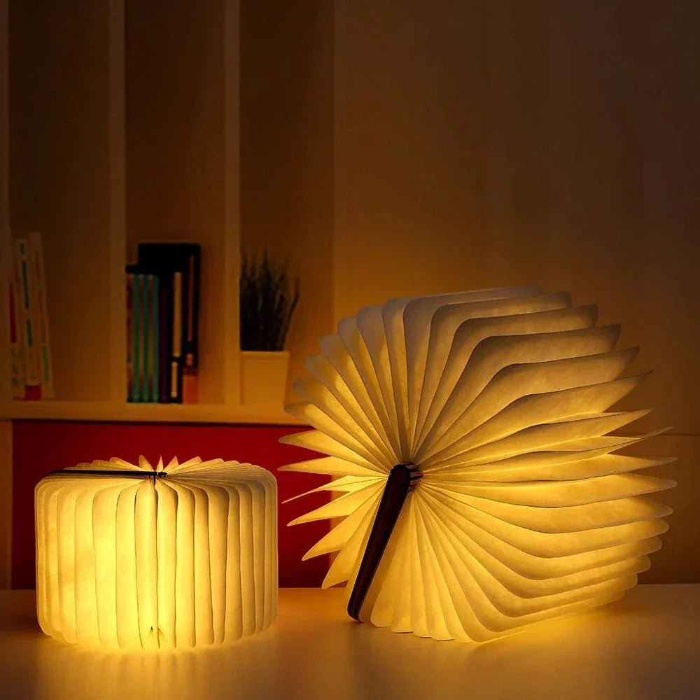 Rechargeable Book Lamp with 360° Foldable Design – USB Wood Finish LED Reading Light for Desk, Nightstand & Travel – 3 Brightness | Thomler