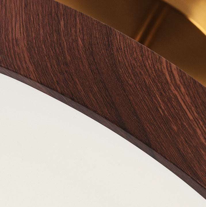 12 in Round Zen Ceiling Light with Wood-Look Frame & LED Glow for Bedroom Living Room | Thomler