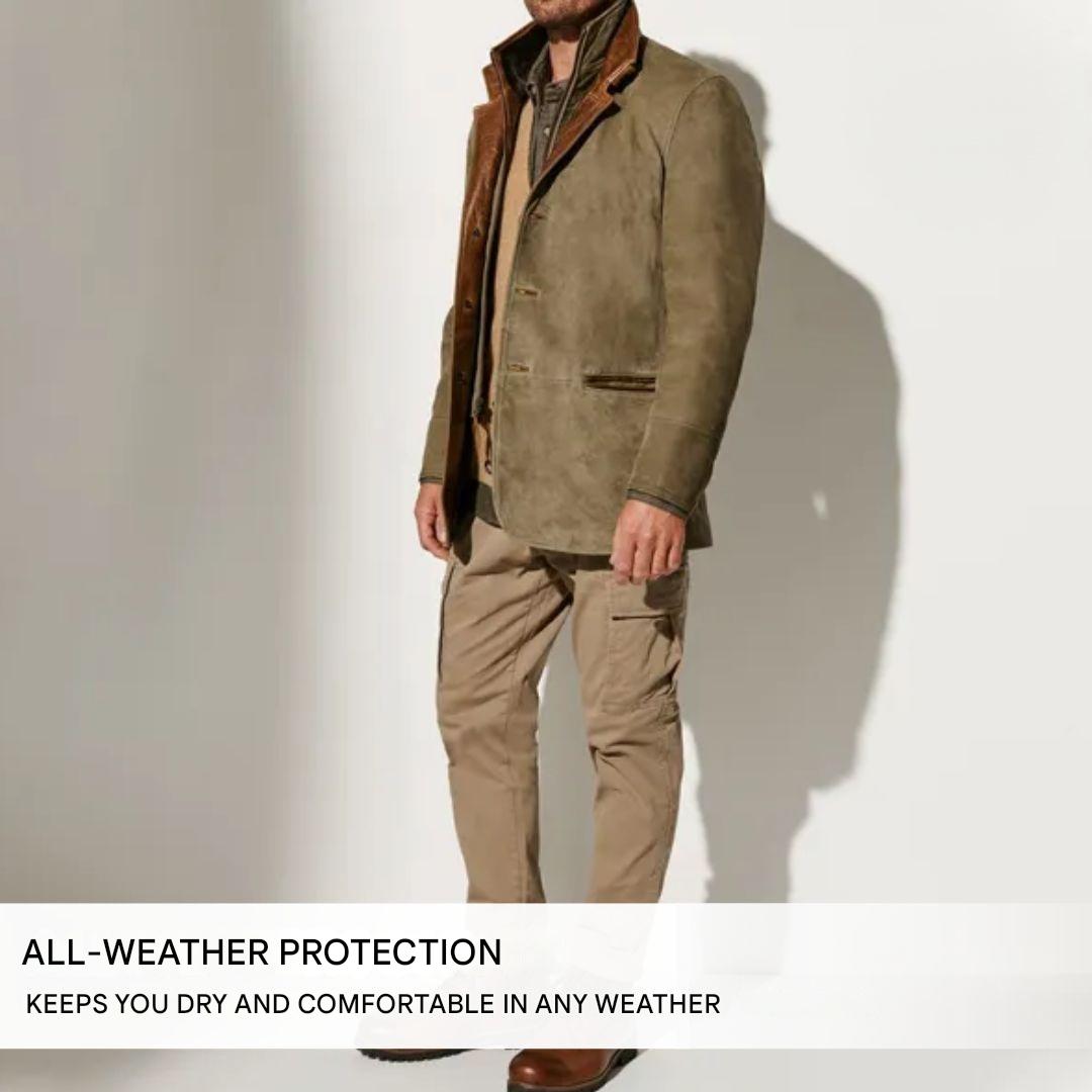Men's Suede Blazer Jacket with Notch Lapel and Two-Button Closure in Classic Fall Colors | Thomler