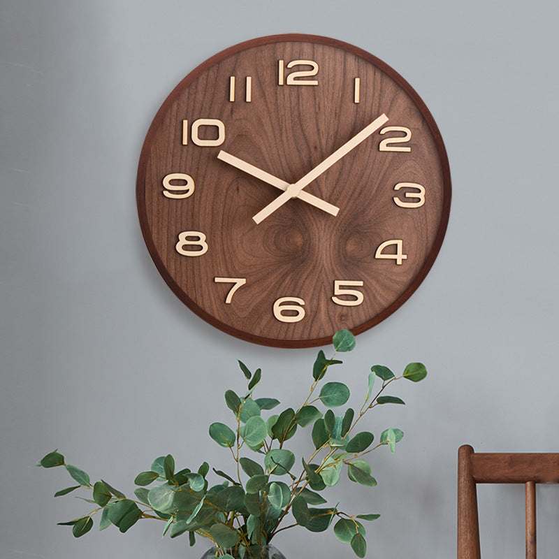 Wall Clock Walnut Wood 30.5 cm Brown Silent Living Room Bedroom Office Round Decor | Thomler