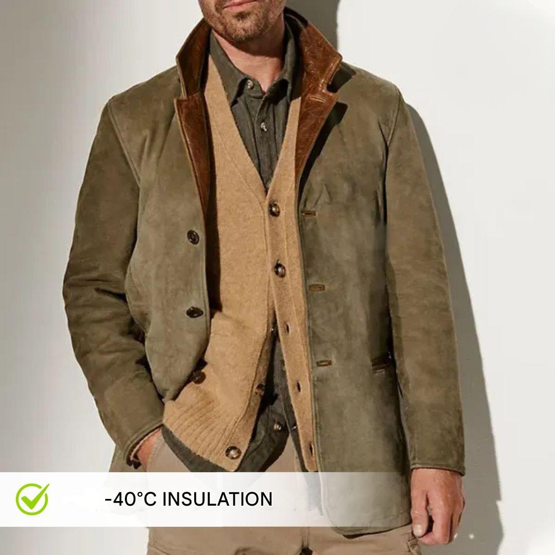 Men's Suede Blazer Jacket with Notch Lapel and Two-Button Closure in Classic Fall Colors | Thomler