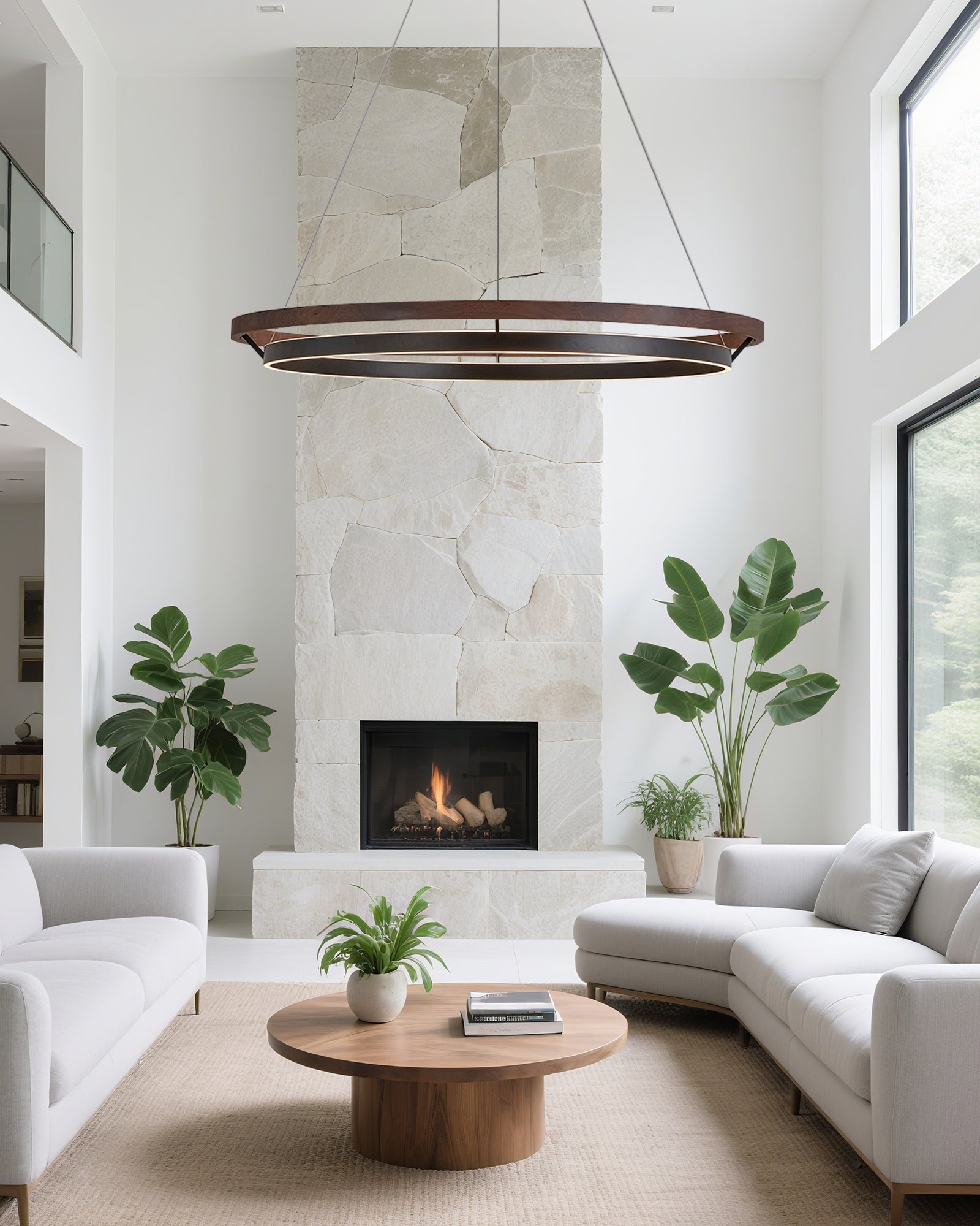 Pendant Light Wood Ring 60.0 cm (23.6") LED Dining Room Adjustable Hanging Ceiling Chandelier Modern Farmhouse Kitchen Island | Thomler