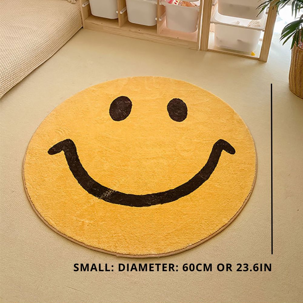 Happy Face Round Area Rug in Soft Fleece – Cheerful Smiley Design for Kids Rooms & Living Spaces | Thomler