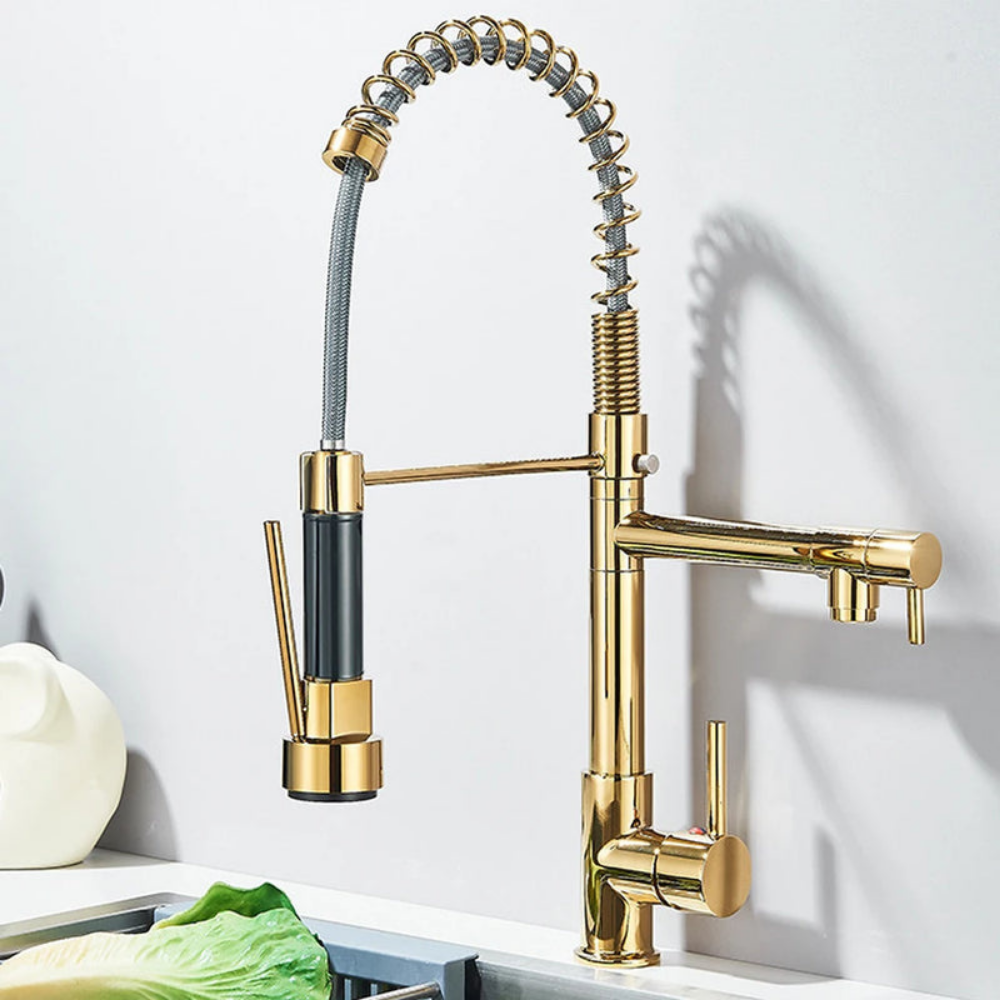 Swivel-Head Pull-Out Spray Sink Faucet – Hot & Cold Mixer Tap for Kitchen Countertop Installation – Chrome, Gold, Black & Brushed Finishes | Thomler