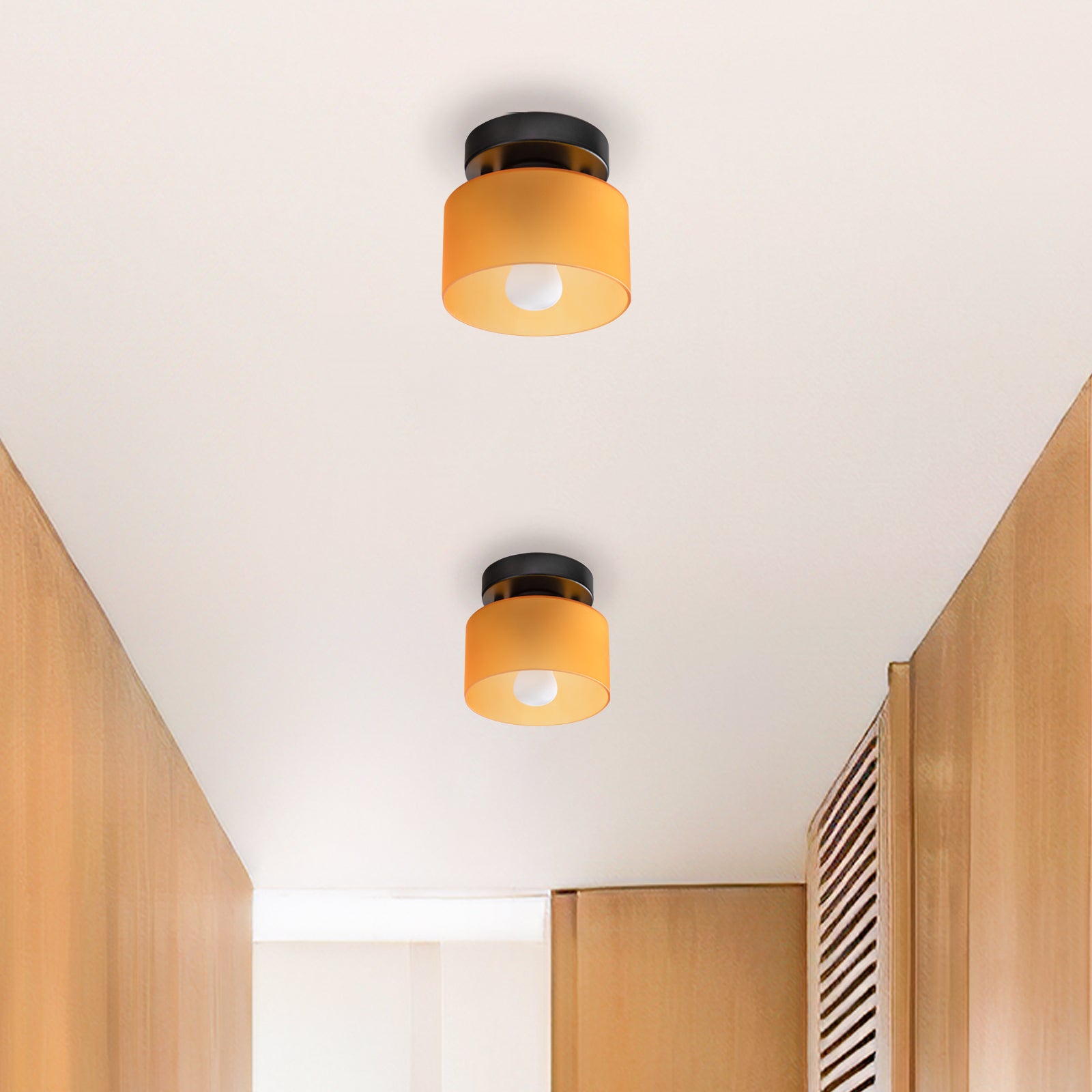 Ceiling Lamp Glass E27 Amber Black Kitchen Hallway Living Room Retro Flush Mount Light | Thomler