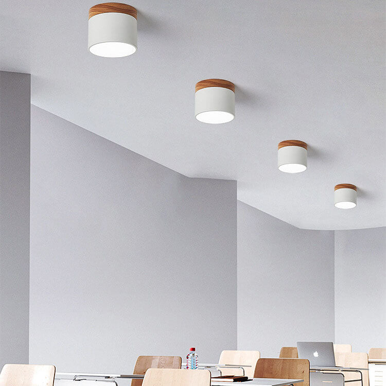 Flush Mount Ceiling Light Iron Solid Wood PVC 3.94 in Modern Hallway Living Room Bedroom 7W 700lm LED Adjustable Color Temperature White Black Pink Blue Green Gray Gold | Thomler