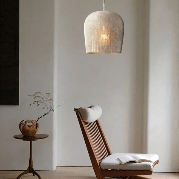 Pendant Light Rattan Hand Woven Shade Ø31.0 cm To Ø61.0 cm White Black Dining Room Living Room Japandi Hanging Ceiling Lamp | Thomler