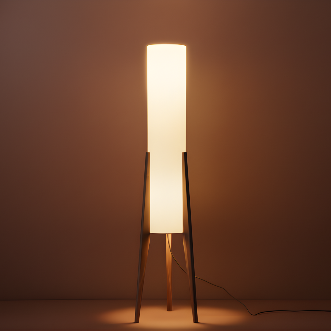 Sculptural Wood Floor Lamp with Brass Accents & Fabric Shade for Living Room, Bedroom & Office | Thomler