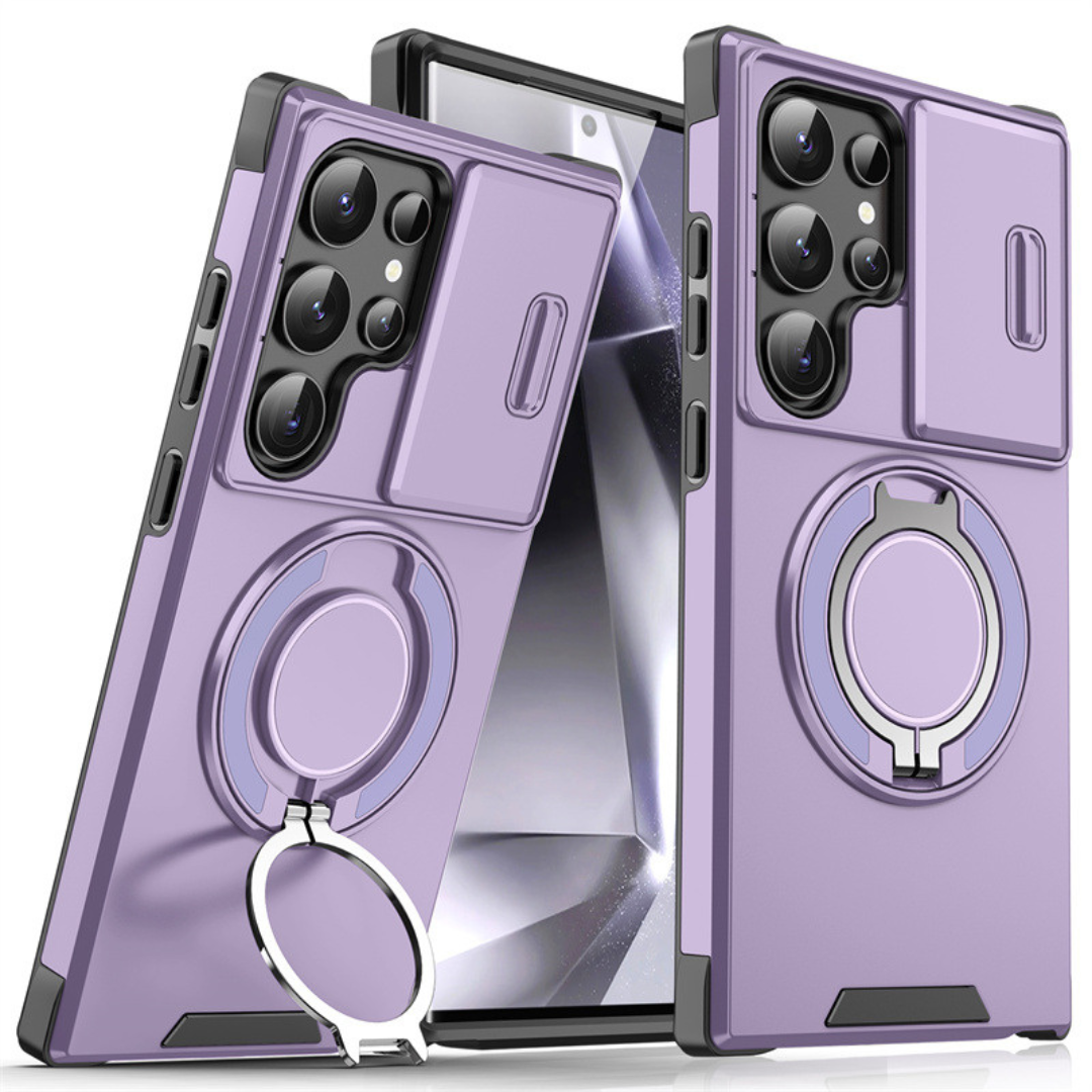 Magnetic Phone Case with Sliding Camera Cover & Kickstand Ring for Samsung Galaxy S-Series | MagSafe Compatible Protective Bumper Shell | Thomler