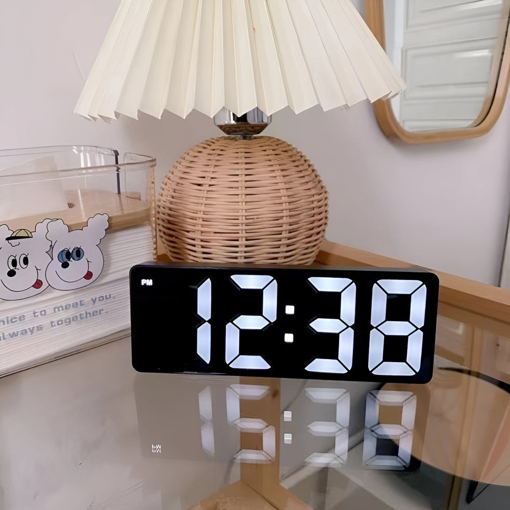 LED Alarm Clock with Mirror Display Temperature Date 12/24 Hour Format Snooze Battery USB Powered Nightstand Bedroom Office Desktop | Thomler