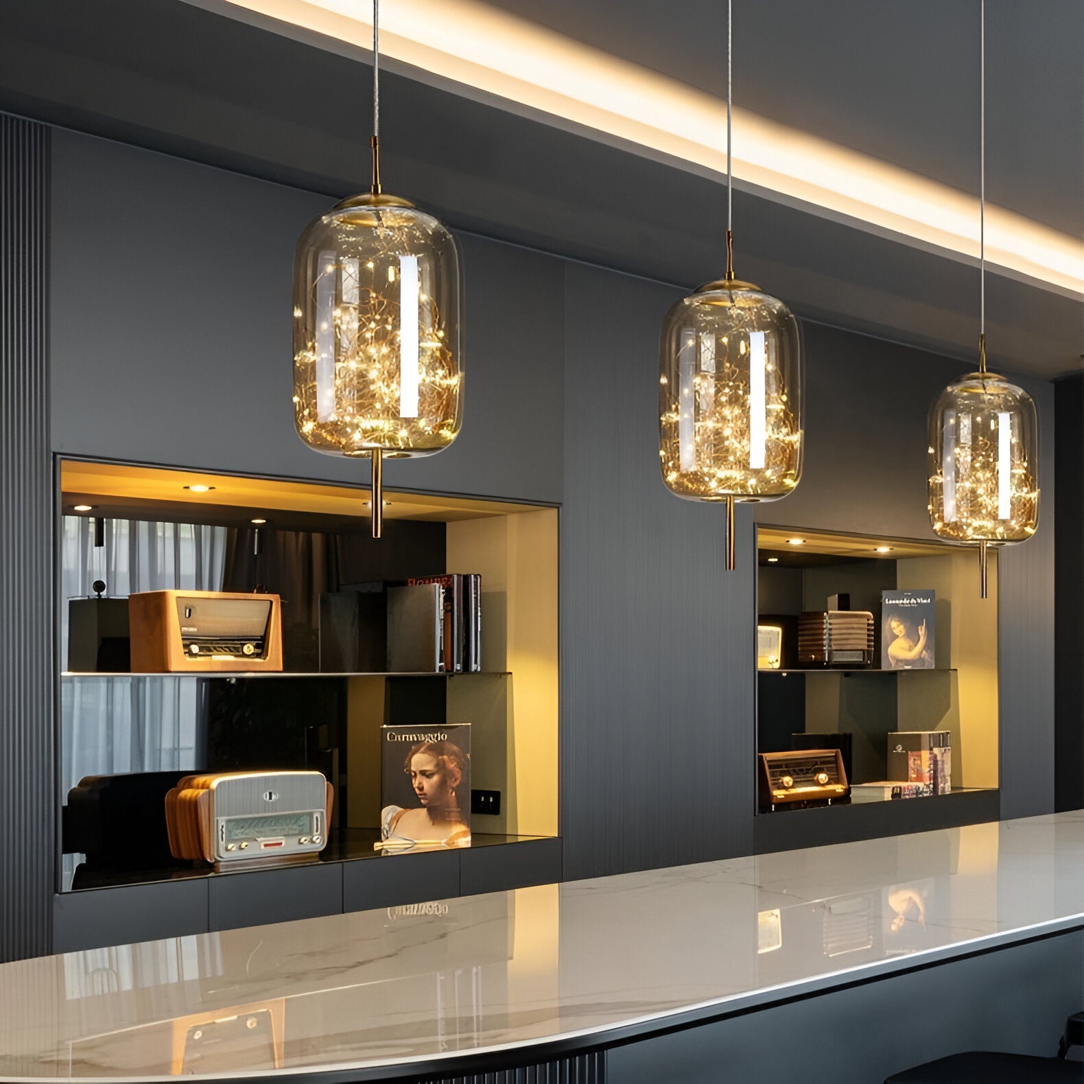 Pendant Light Glass 7.9 in Modern Adjustable Dining Room Kitchen Island Hanging Ceiling Lamp Scandinavian Minimalist Fixture | Thomler