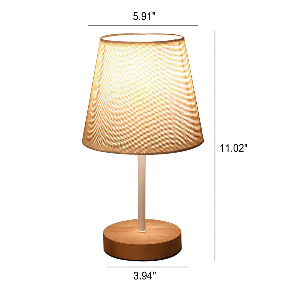 Wood Accent LED Table Lamp with Fabric Shade – USB Powered for Bedroom, Nightstand & Living Room | Thomler