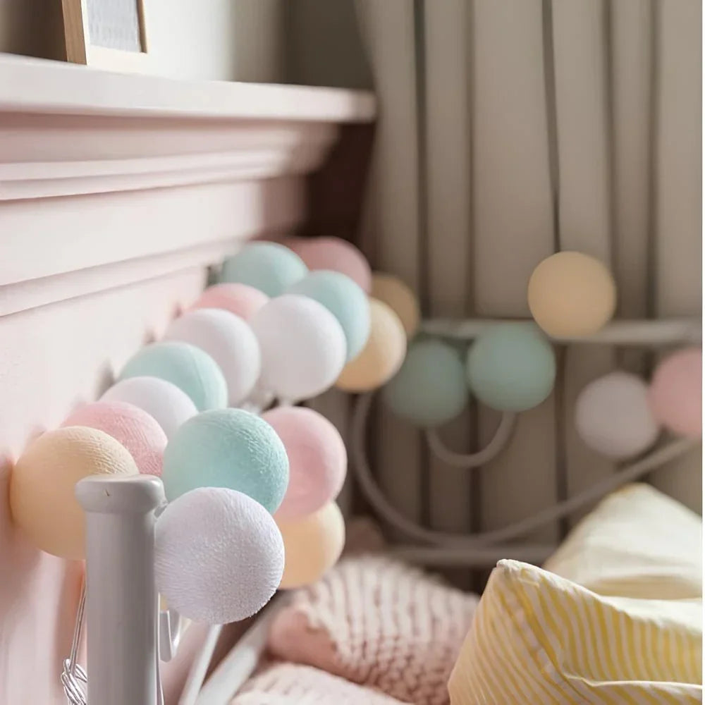 Cotton Ball String Lights LED Garland for Bedroom Living Room Nursery Party Decor USB or Battery Powered Ambient Lighting | Thomler