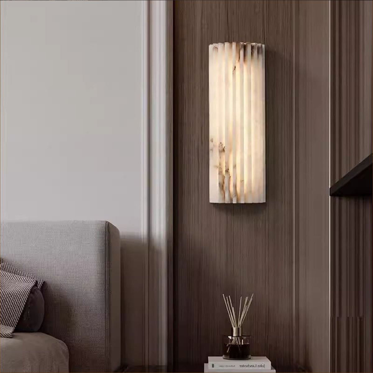 Alabaster Wall Light 11.8 in Integrated LED Indoor Ribbed Sconce Bedroom Hallway Ambient Lighting Fixture | Thomler