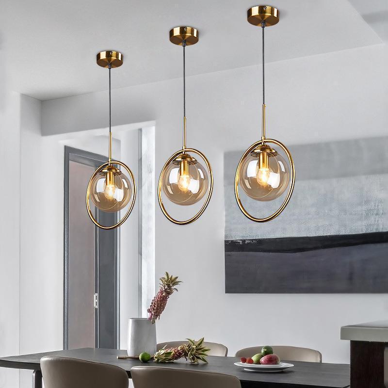 Circular Metal Frame Ceiling Drop Fixture with Translucent Orb Shade for Dining Room & Kitchen | Thomler