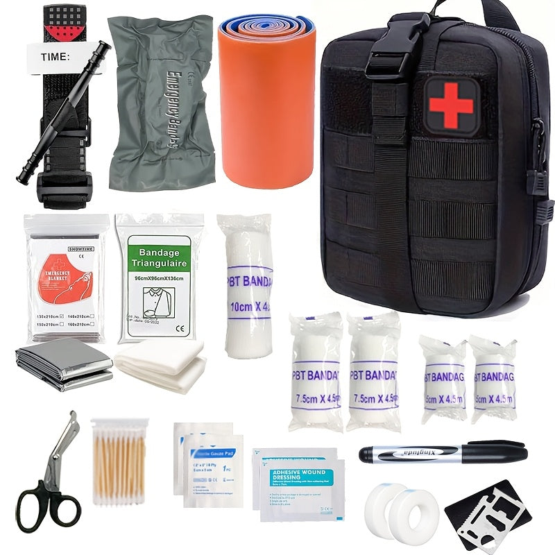 Emergency First Aid Kit with Tourniquet for Outdoor Adventures, Camping & Hiking Survival Trauma Medical Supplies | Compact Portable Bag | Thomler