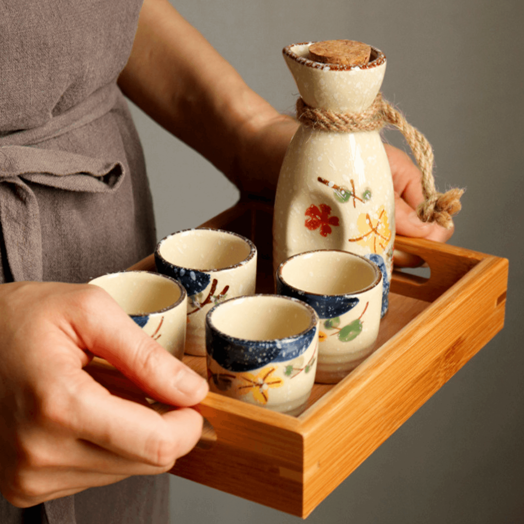 Handcrafted Ceramic Sake Serving Set Cherry Blossom Design Tokkuri Flagon Ochoko Cups Traditional Japanese Drinkware for Home Entertaining G | Thomler