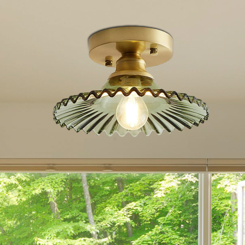 Ribbed Glass Ceiling Light Fixture 8.5-Inch Single-Bulb Semi-Flush Mount for Kitchen Dining Room Bedroom Hallway Entryway | Thomler