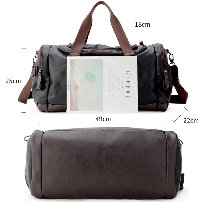 Faux Leather Weekend Duffel Bag with Shoulder Strap for Travel & Gym | Thomler