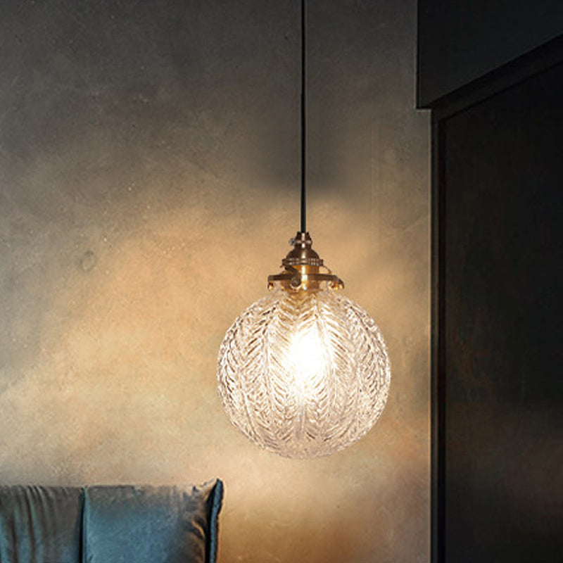 Single-Light Hanging Pendant with Etched Feather Glass Shade — Colonial-Inspired Design for Kitchen, Dining Room & Entryway | Thomler