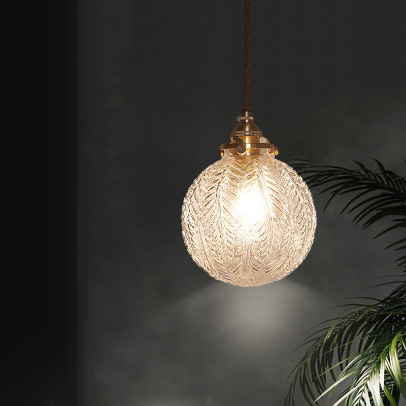 Single-Light Hanging Pendant with Etched Feather Glass Shade — Colonial-Inspired Design for Kitchen, Dining Room & Entryway | Thomler