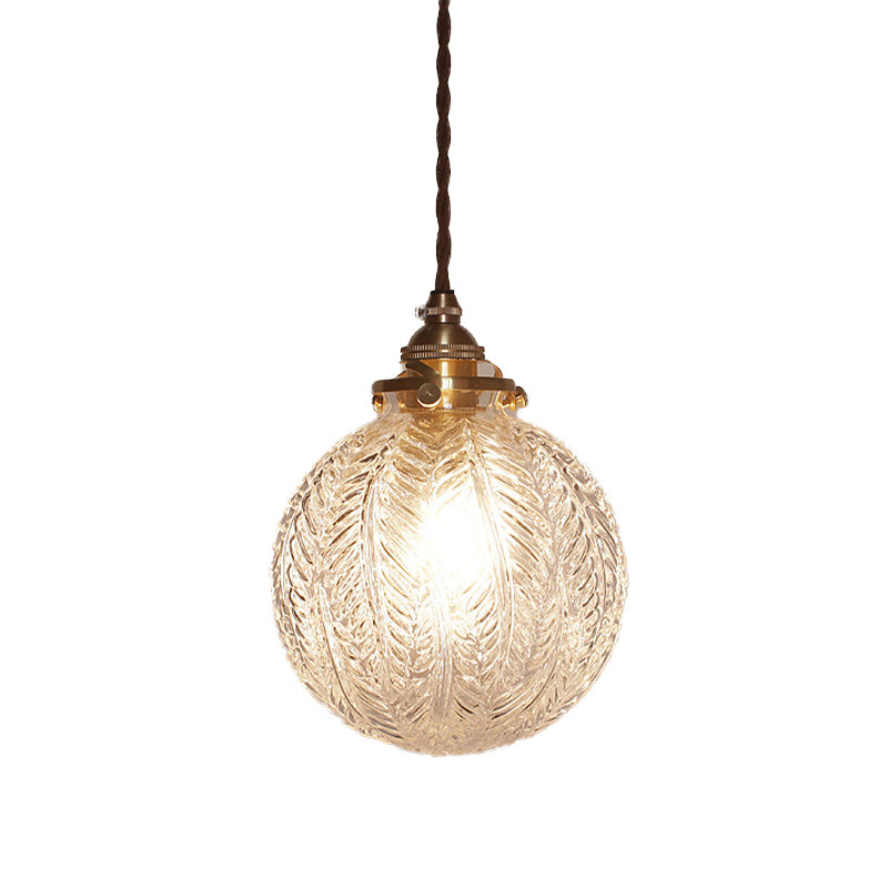 Single-Light Hanging Pendant with Etched Feather Glass Shade — Colonial-Inspired Design for Kitchen, Dining Room & Entryway | Thomler