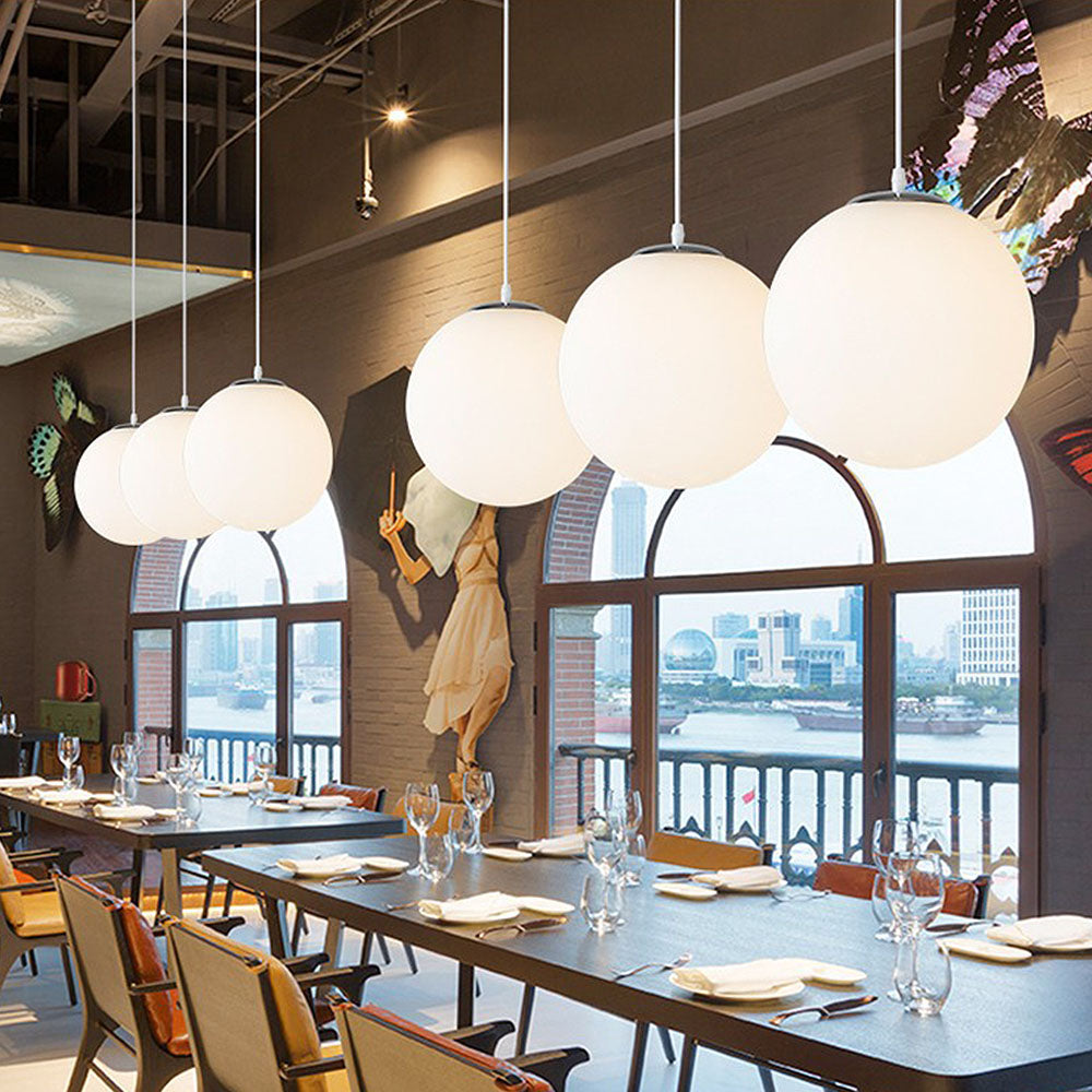 Pendant Light Glass Sphere 25.0 cm White Dining Kitchen Living Room Hanging Lamp | Thomler
