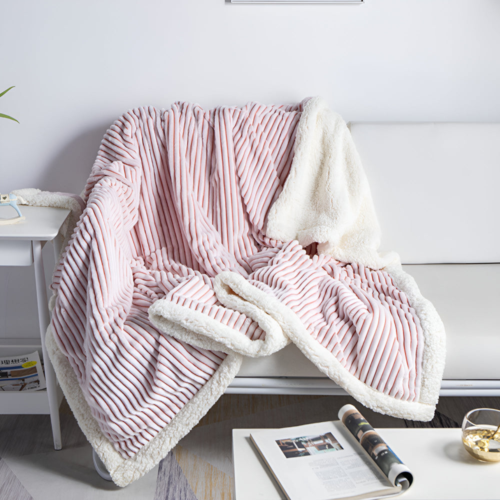 Reversible Sherpa Throw Blanket with Textured Stripe Pattern – Plush Microfiber for All Seasons | Thomler
