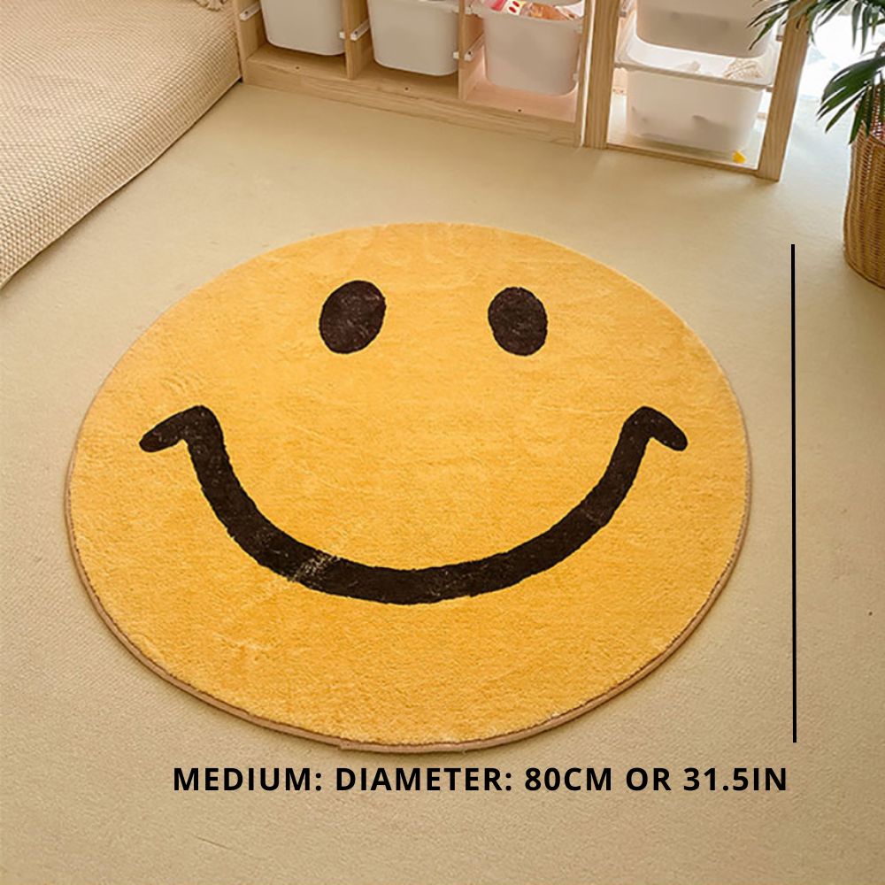 Happy Face Round Area Rug in Soft Fleece – Cheerful Smiley Design for Kids Rooms & Living Spaces | Thomler