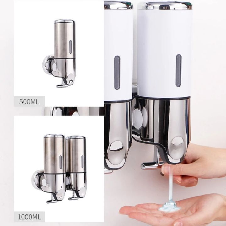 Wall Mount Soap Dispenser with Push Pump - Stainless Steel Liquid Holder for Shampoo, Lotion & Hand Wash in Bathroom, Kitchen, Shower | Thomler