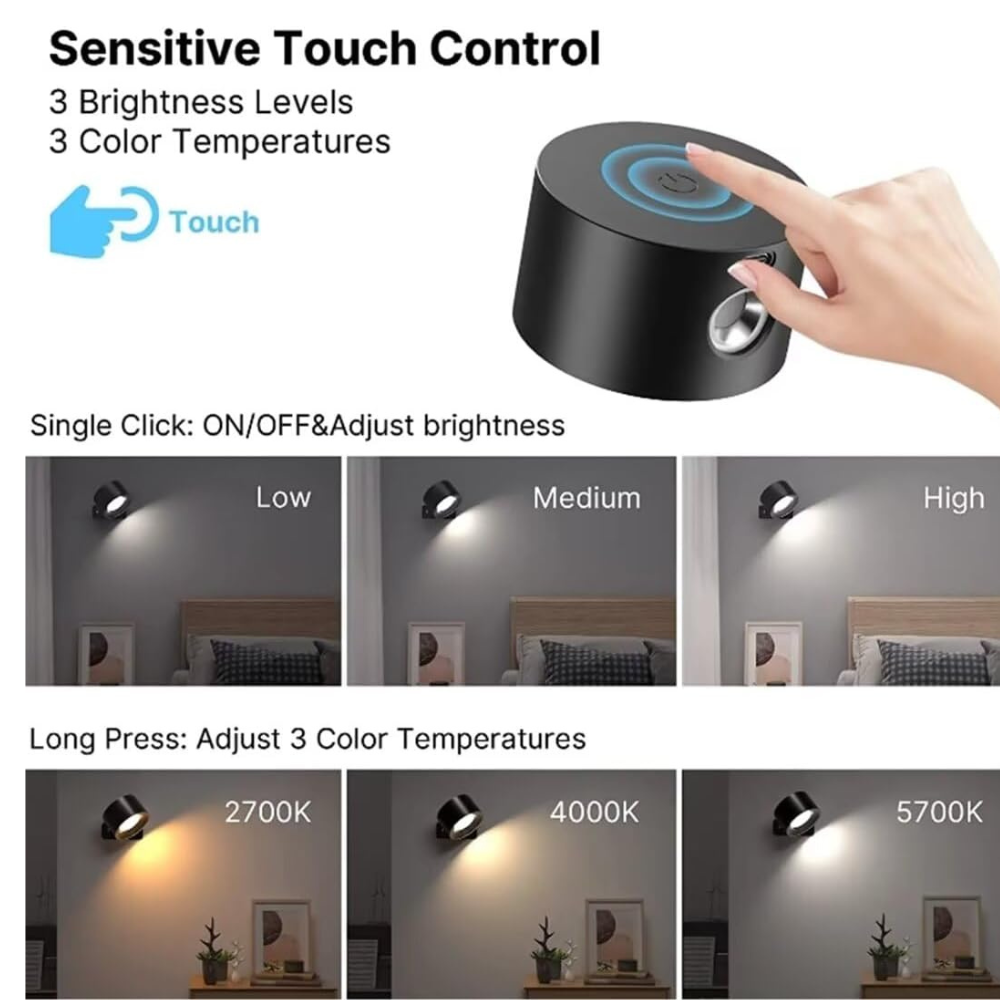 Rechargeable LED Wall Sconce – Magnetic Cylindrical Fixture with Remote Control for Bedroom & Living Room | Thomler