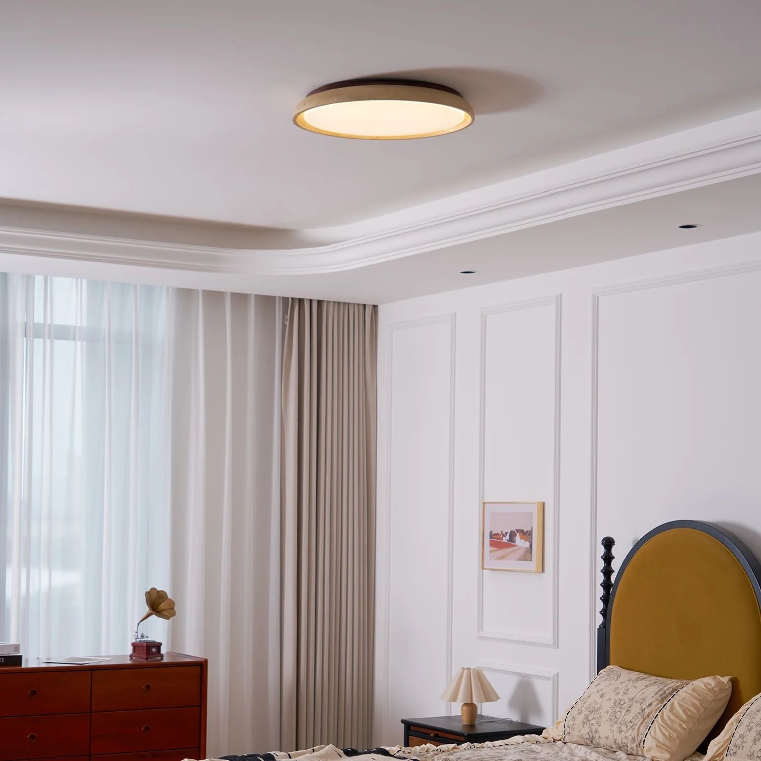 Ceiling Light Travertine Wood LED 3000K Beige Living Room Hallway Bedroom Flush Mount Scandinavian Japandi Lighting | Thomler